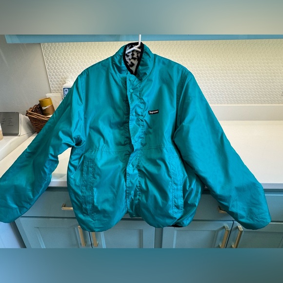 Supreme Reversible black & white Leopard Print Fleece Teal windbreaker jacket - Picture 2 of 10